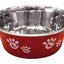 Spot Barcelona Stainless Steel Paw Print Dog Bowl Raspberry 32 Ounces