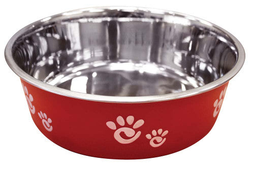 Spot Barcelona Stainless Steel Paw Print Dog Bowl Raspberry 64 Ounces