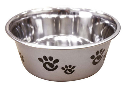 Spot Barcelona Stainless Steel Paw Print Dog Bowl Silver 32 Ounces