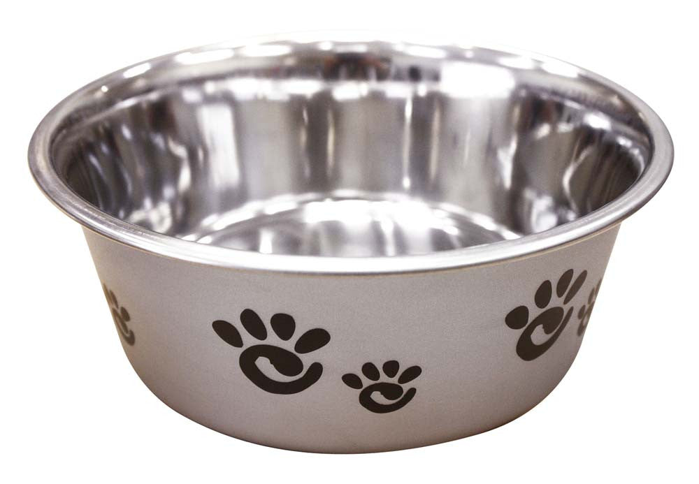 Spot Barcelona Stainless Steel Paw Print Dog Bowl Silver 32 Ounces