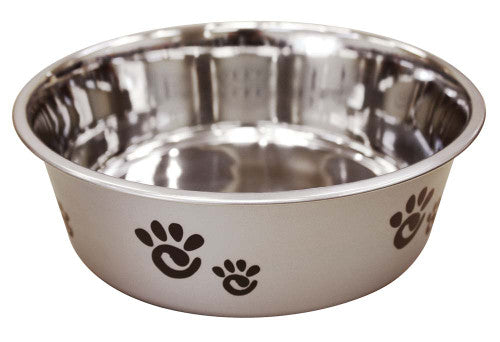 Spot Barcelona Stainless Steel Paw Print Dog Bowl Silver 64 Ounces