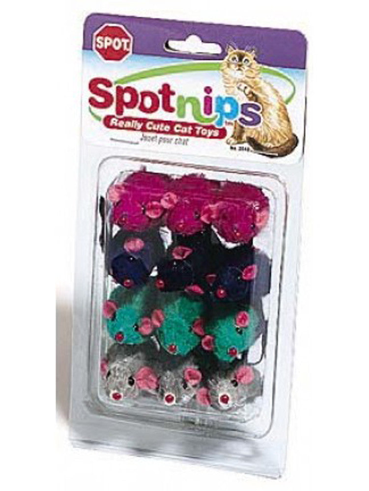 Spot Colored Plush Mice Rattle & Catnip Cat Toy Assorted 12 Pack