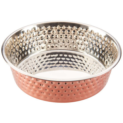 Spot Honeycomb Non Skid Stainless Steel Dog Bowl Hammered Exterior Copper 3 Quarts