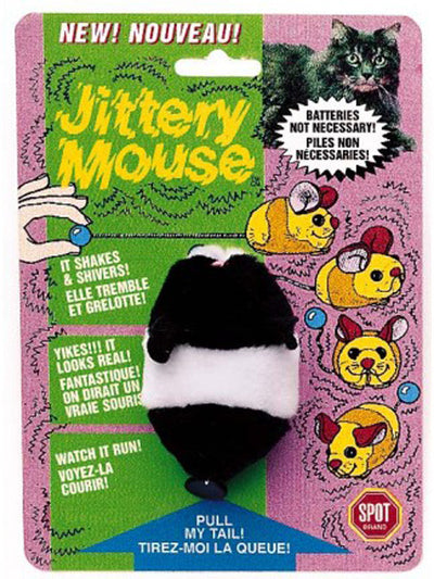 Spot Jittery Mouse Plush Cat Toy Gray, White 3 in