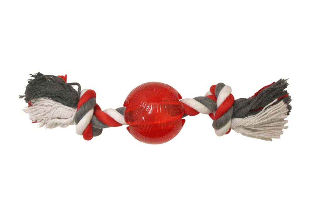Spot Play Strong Ball with Rope Dog Toy Red 3.25 in