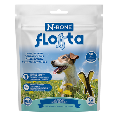 N-Bone Flossta Dual Action Dog Dental Chew Mint 15 ct, 12 oz 657546802485