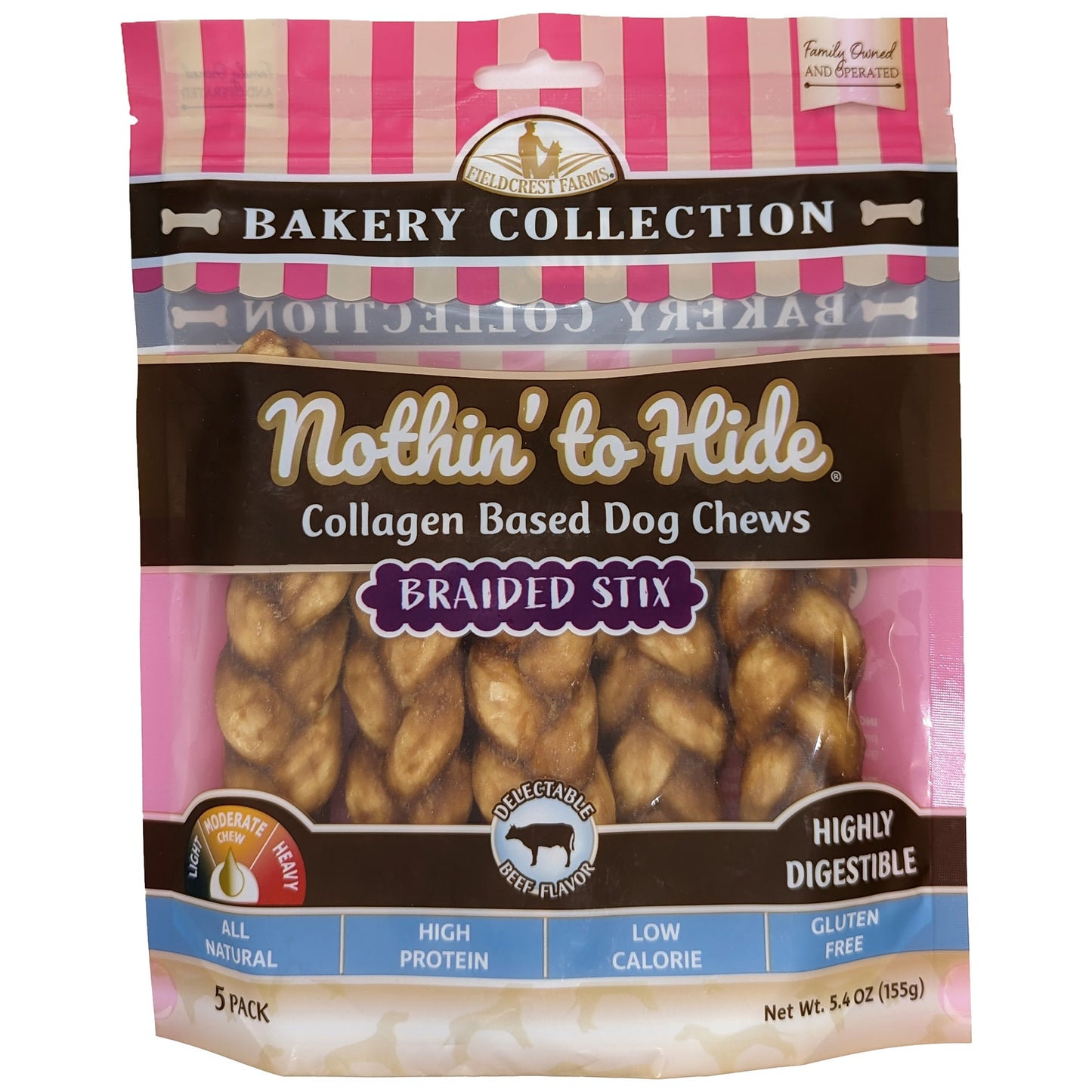 Fieldcrest Farms Nothin' To Hide Bakery Collection Dog Treat Braided Stix Beef 4.5 in, 5 pk 810002633836