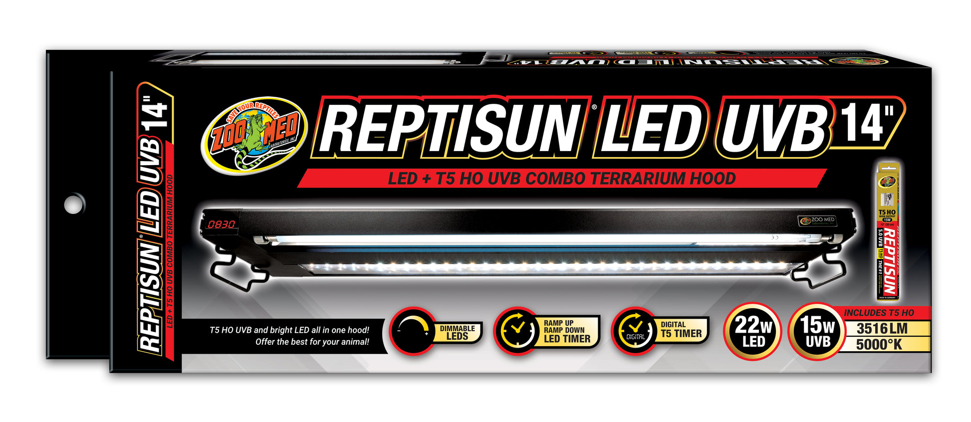 Zoo Med Reptisun LED UVB Combo Terrarium Hood 14 in 097612321012