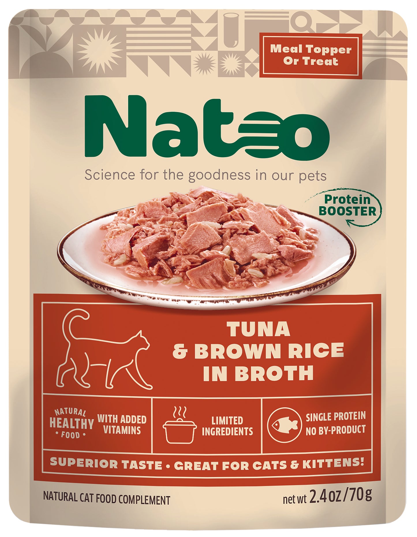 Natoo Meal Topper for Cats Tuna & Brown Rice in Broth 20ea/2.4 oz 850039634116