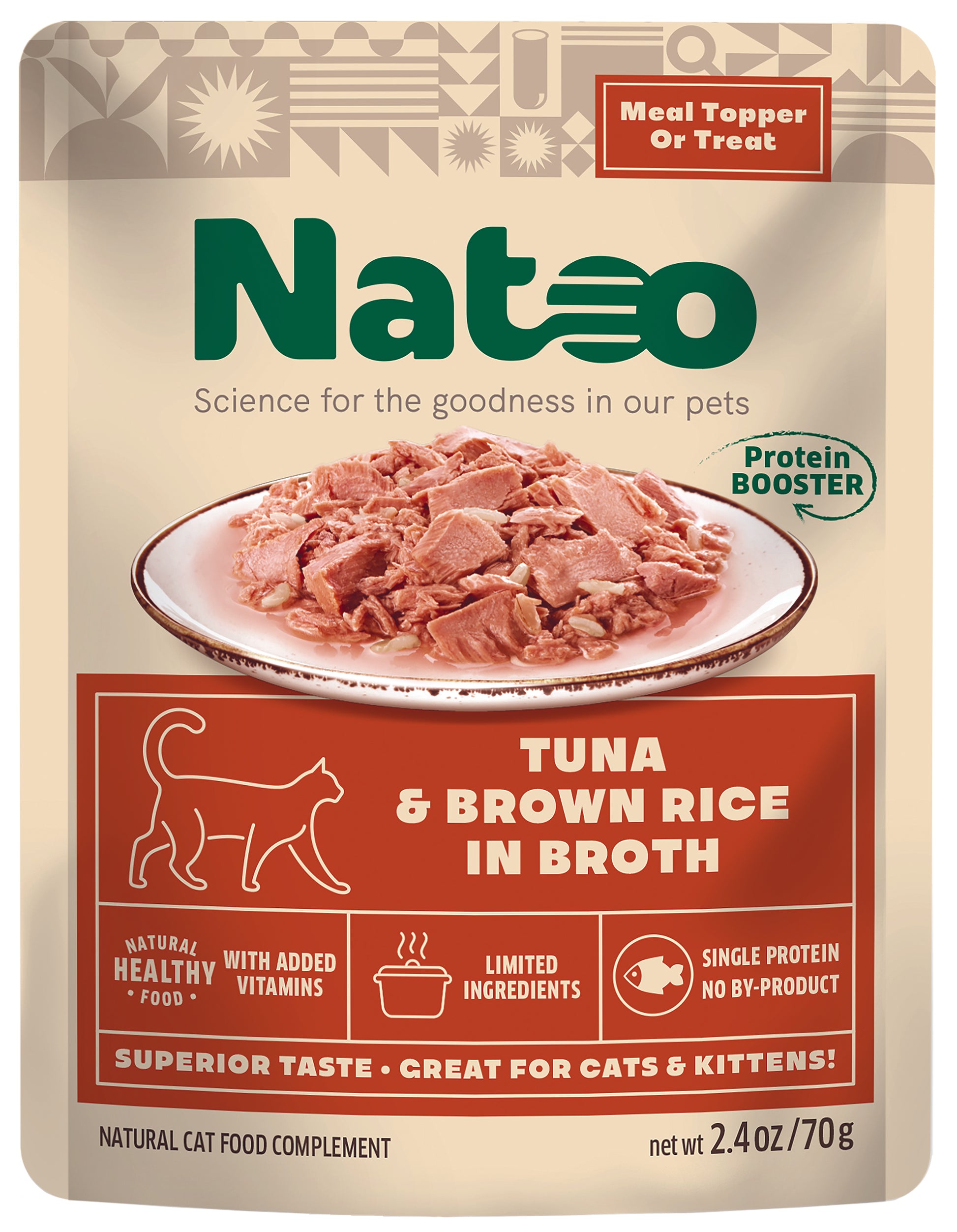 Natoo Meal Topper for Cats Tuna & Brown Rice in Broth 20ea/2.4 oz 850039634116