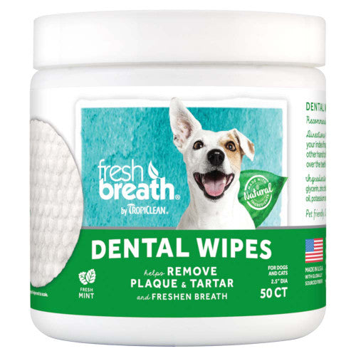 TropiClean Fresh Breath Dental Wipes for Dogs 50 Count - Dog