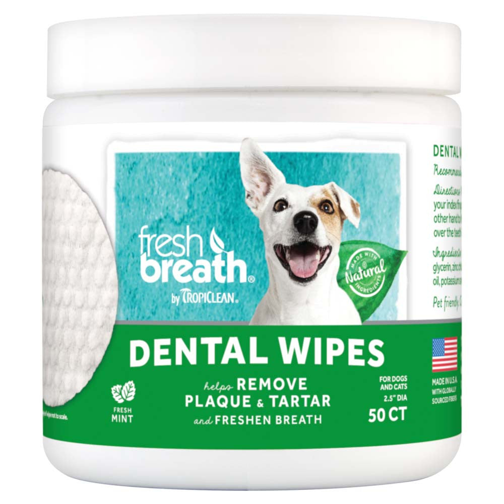 TropiClean Fresh Breath Dental Wipes for Dogs 50 Count