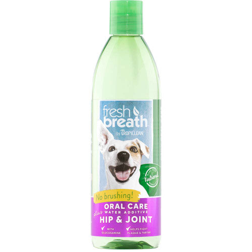 TropiClean Fresh Breath Oral Care Water Additive Plus Hip & Joint for Dogs 16 fl. oz - Dog