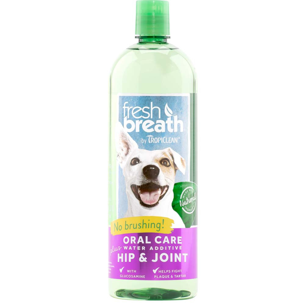 TropiClean Fresh Breath Oral Care Water Additive Plus Hip & Joint for Dogs 33.8 fl. oz