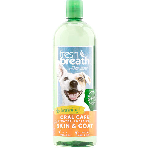 TropiClean Fresh Breath Oral Care Water Additive Plus Skin & Coat for Dogs 33.8 fl. oz - Dog