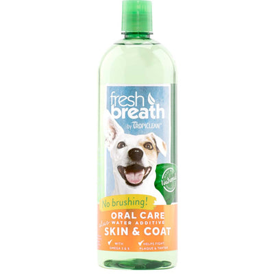 TropiClean Fresh Breath Oral Care Water Additive Plus Skin & Coat for Dogs 33.8 fl. oz