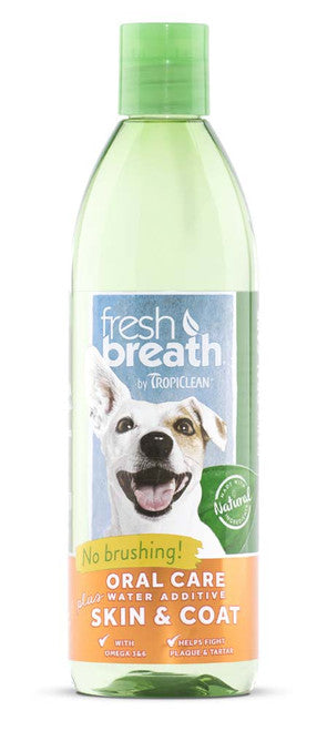 TropiClean Fresh Breath Oral Care Water Additive Plus Skin & Coat for Dogs 16 fl. oz - Dog