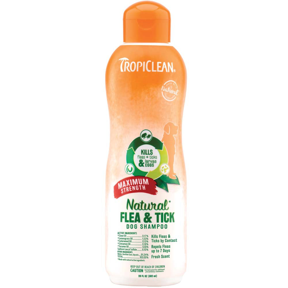 TropiClean Natural Flea & Tick Maximum Strength Shampoo for Dogs 20 fl. oz