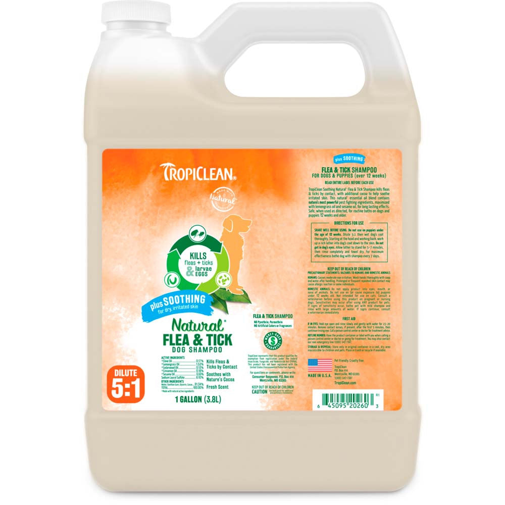 TropiClean Natural Flea & Tick Soothing Shampoo for Dogs 1 gal