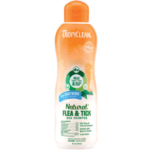 TropiClean Natural Flea & Tick Soothing Shampoo for Dogs 20 fl. oz - Dog