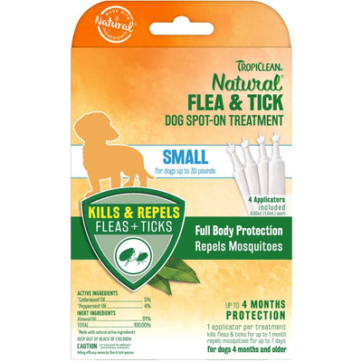 TropiClean Natural Flea & Tick Spot On Treatment for Dogs 0.2 fl. oz 4 Count