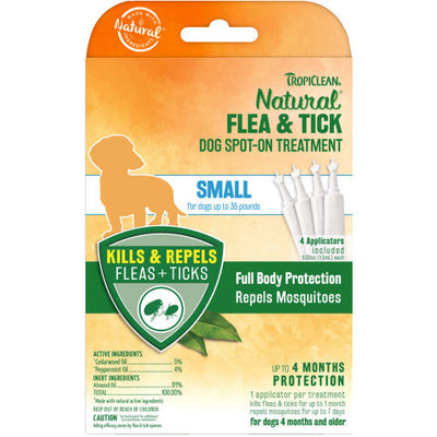 TropiClean Natural Flea & Tick Spot On Treatment for Dogs 0.2 fl. oz 4 Count - Dog