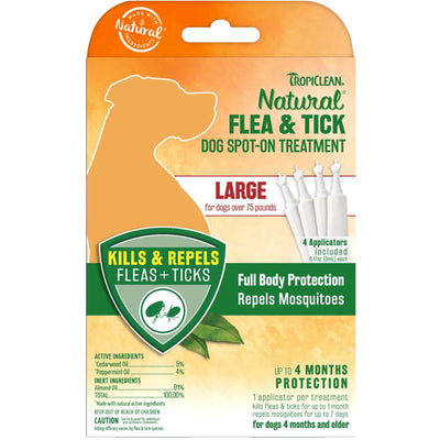 TropiClean Natural Flea & Tick Spot On Treatment for Dogs 0.68 fl. oz 4 Count