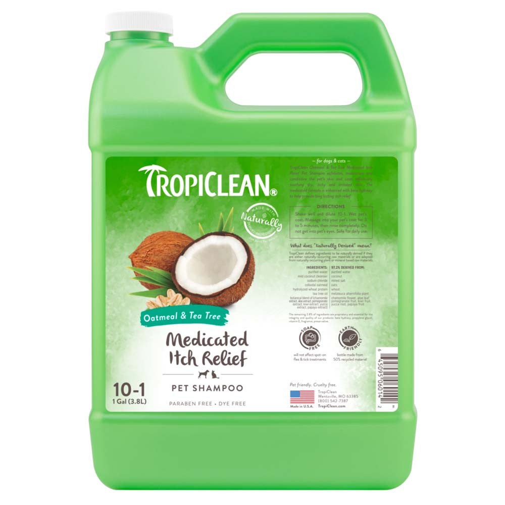 TropiClean Oatmeal & Tea Tree Medicated Itch Relief Shampoo for Pets 1 gal