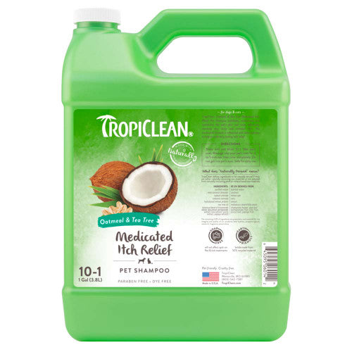 TropiClean Oatmeal & Tea Tree Medicated Itch Relief Shampoo for Pets 1 gal - Dog