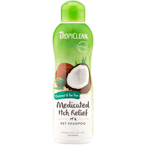 TropiClean Oatmeal & Tea Tree Medicated Itch Relief Shampoo for Pets 20 oz - Dog