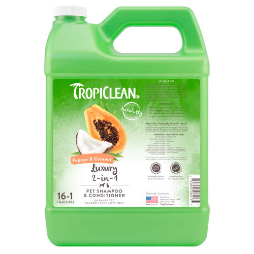 TropiClean Papaya & Coconut Luxury 2 - in - 1 Shampoo and Conditioner for Pets 1 gal - Dog