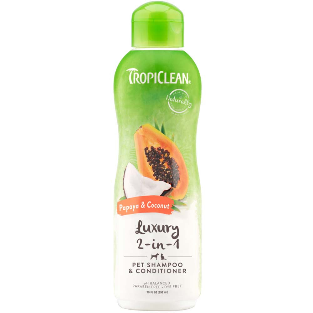TropiClean Papaya & Coconut Luxury 2-in-1 Shampoo and Conditioner for Pets 20 fl. oz