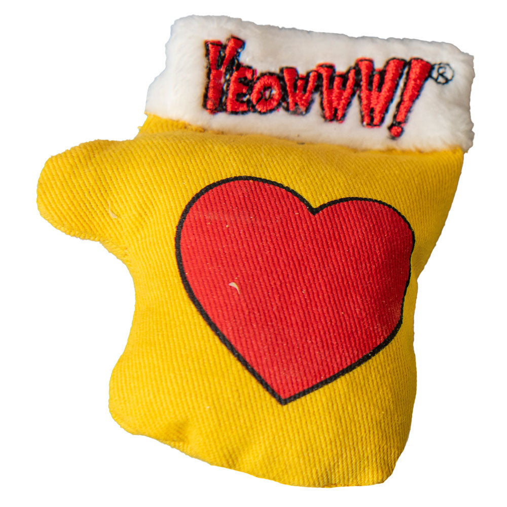 Yeowww! Kitten Mittens Catnip Cat Toy Yellow w/Hearrrt 812402004414