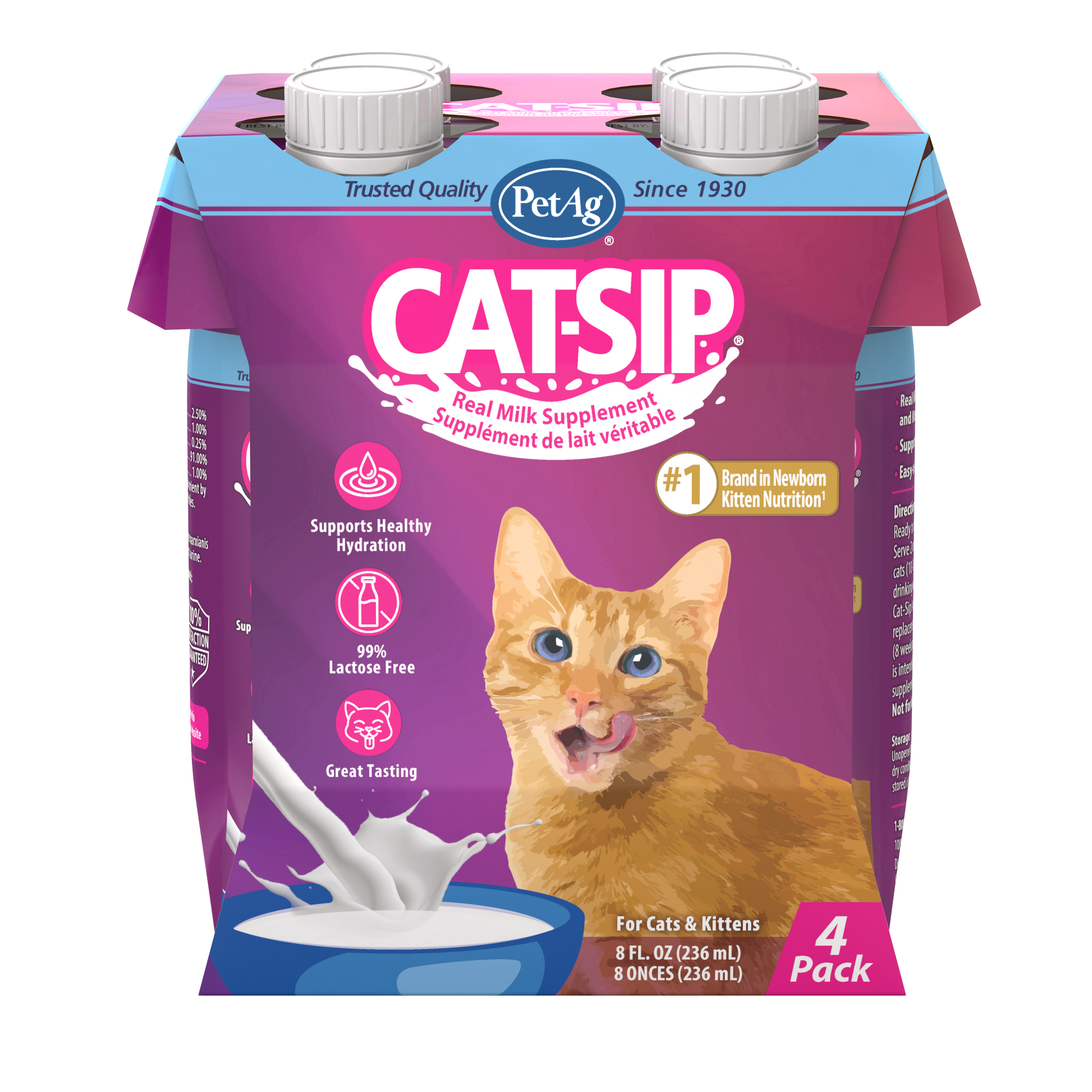 Pet-Ag Cat Sip Milk Supplement for Cat & Kittens 8 oz, 4 pk 020279997825