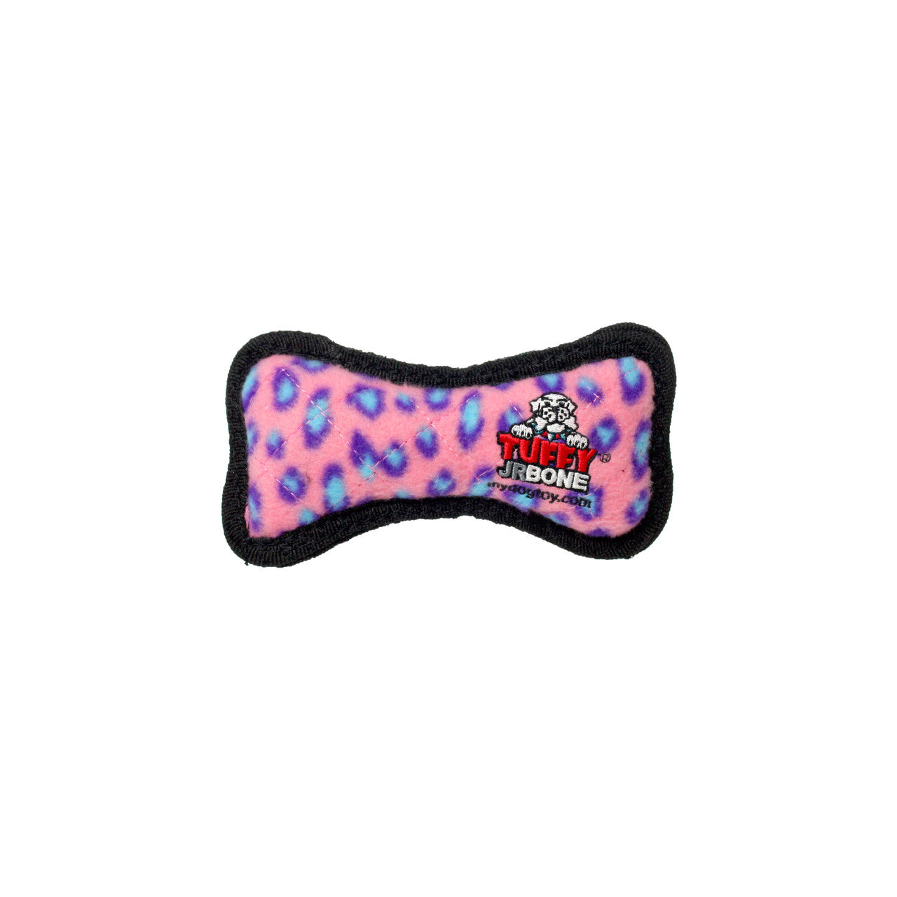 Tuffy Jr Bone Durable Dog Toy Pink Leopard 6.2in
