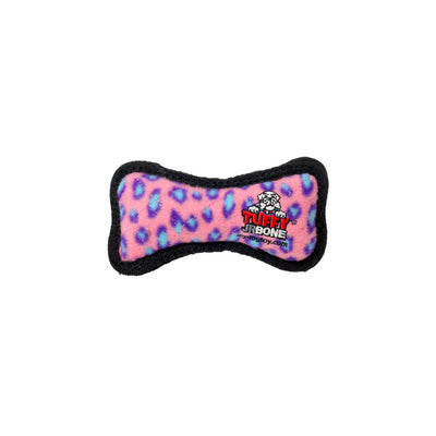 Tuffy Jr Bone Durable Dog Toy Pink Leopard 6.2in