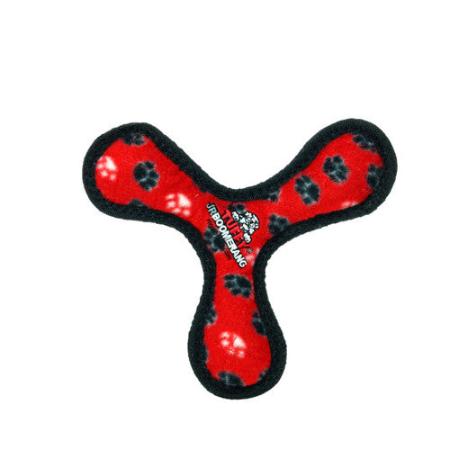 Tuffy Jr Boomerang Durable Dog Toy Red Paw 8in