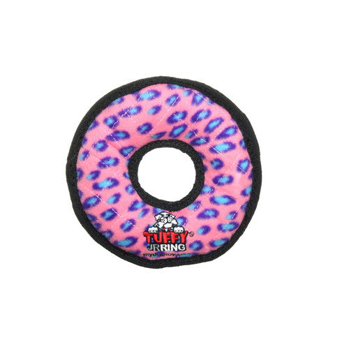 Tuffy Jr Ring Durable Dog Toy Pink Leopard 7in