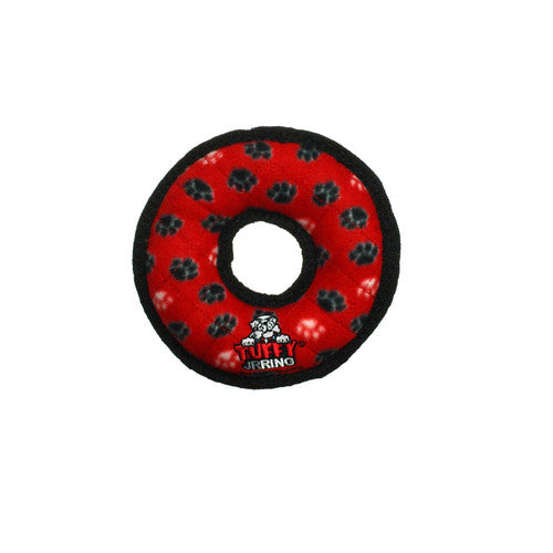 Tuffy Jr Ring Durable Dog Toy Red Paw 7in