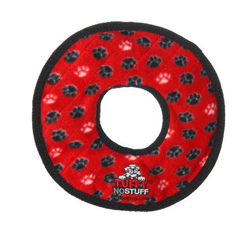 Tuffy NO STUFF Ultimate Ring Dog Toy Red Paw 9in