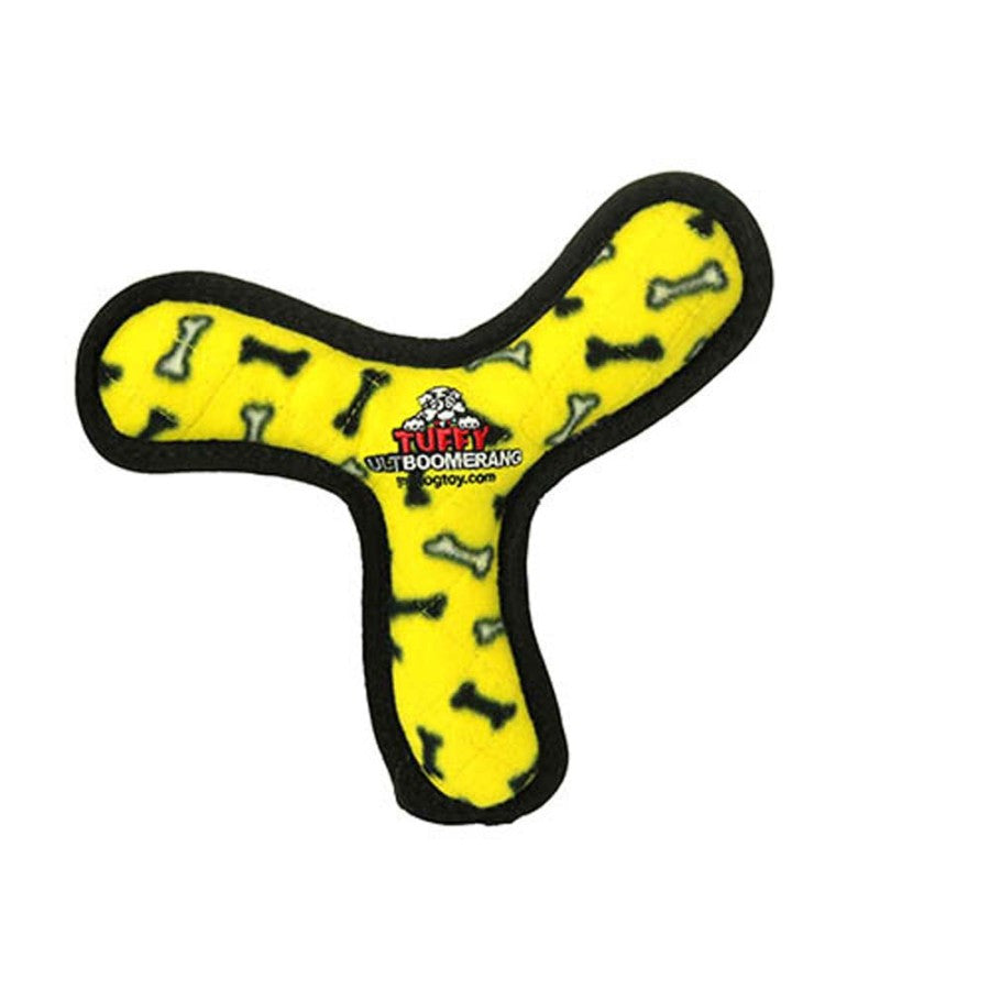 Tuffy Ultimate Boomerang Dog Toy Bone Yellow 11 in 180181006036