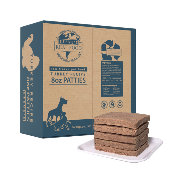 Steve's Real Food Dog Cat Frozen Turkey Patties 14lb {L-x} SD-5