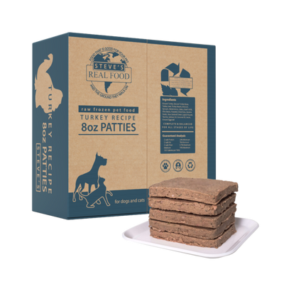 Steve's Real Food Dog Cat Frozen Turkey Patties 14lb {L-x} SD-5