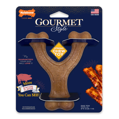 Nylabone Gourmet Style Strong Chew Wishbone Dog Chew Toy Bacon Small/Regular - Up To 25 Ibs. (1 ct) 018214852209