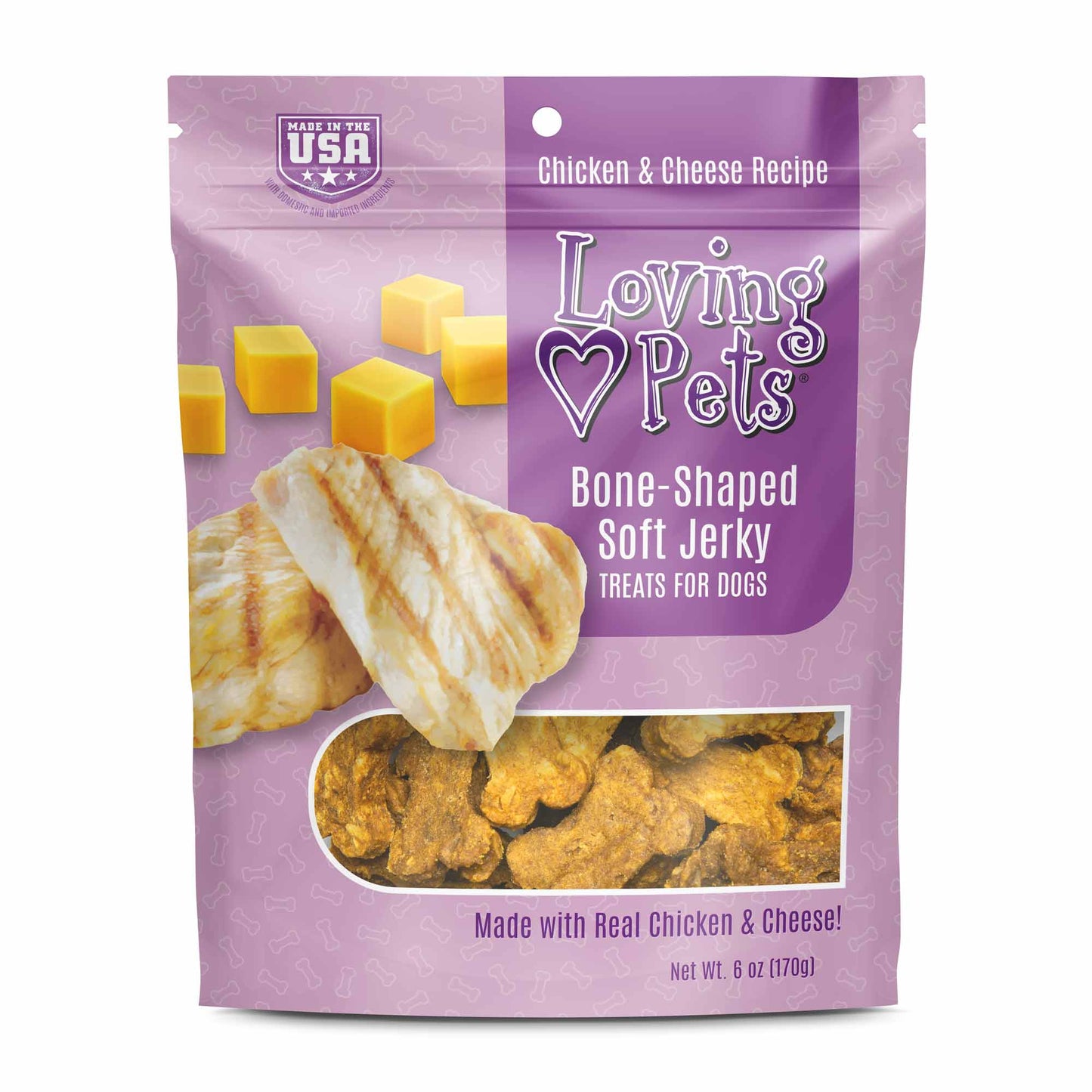 Loving Pets Bone-Shaped Soft Jerky Dog Treat Chicken & Cheese 6 oz 842982083028