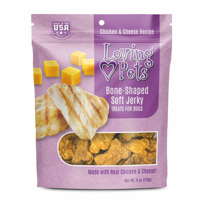 Loving Pets Bone-Shaped Soft Jerky Dog Treat Chicken & Cheese 6 oz 842982083028