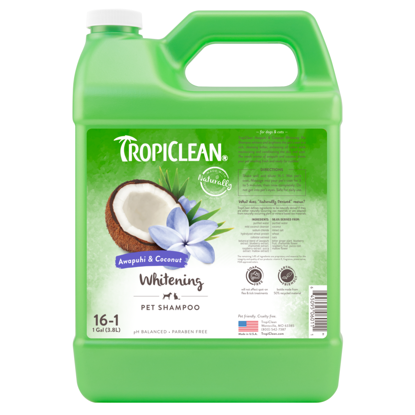 TropiClean Awapuhi & Coconut Whitening Shampoo for Pets 1 gal 645095060111
