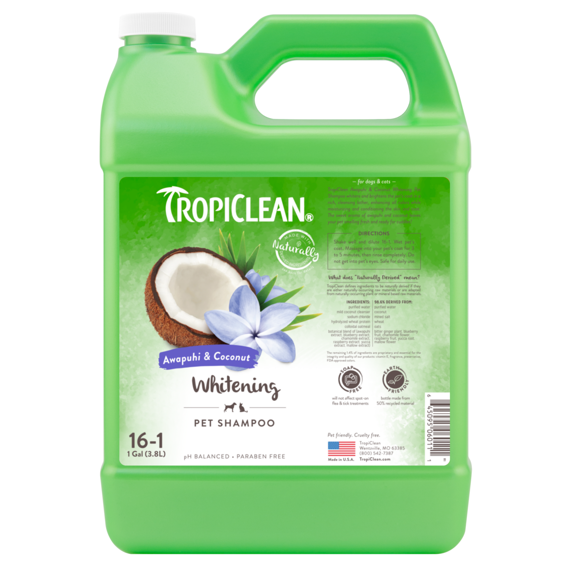 TropiClean Awapuhi & Coconut Whitening Shampoo for Pets 1 gal 645095060111