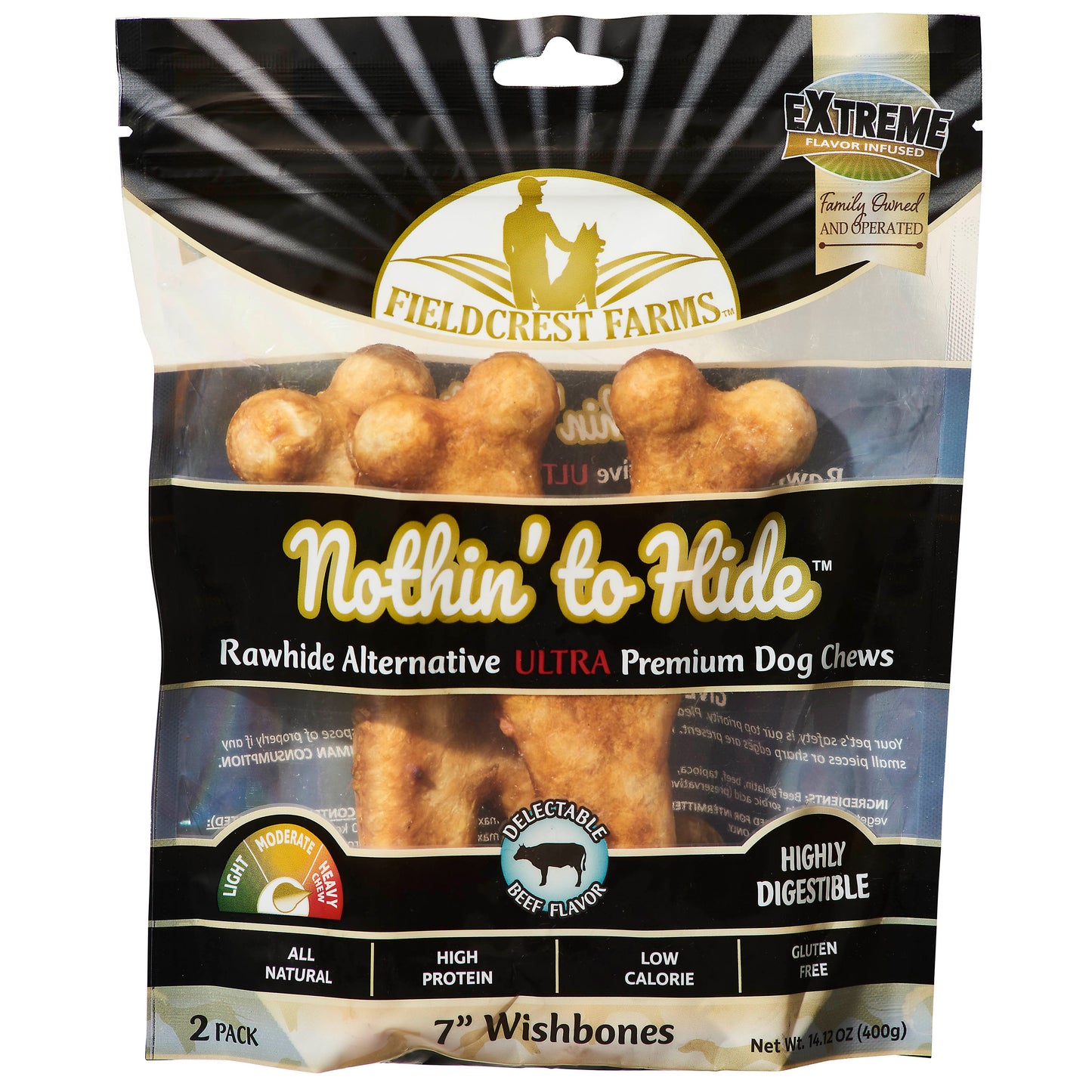 Fieldcrest Farms Nothin' To Hide Ultra Wishbone Dog Treat Beef 7 in, 2 pk 810002633041