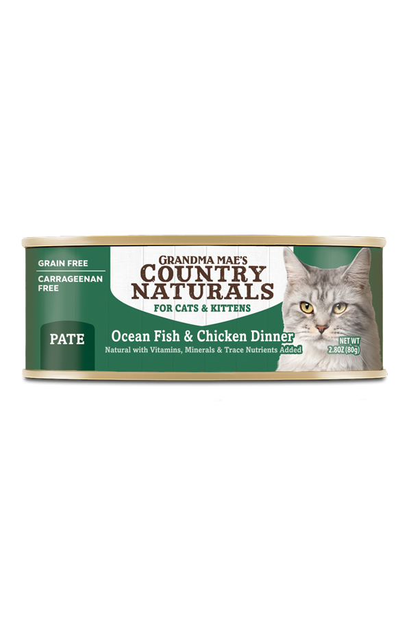 Grandma Mae's Country Naturals Pate Dinner Canned Cat Food Ocean Fish & Chicken 24ea/2.8 oz 856235007983